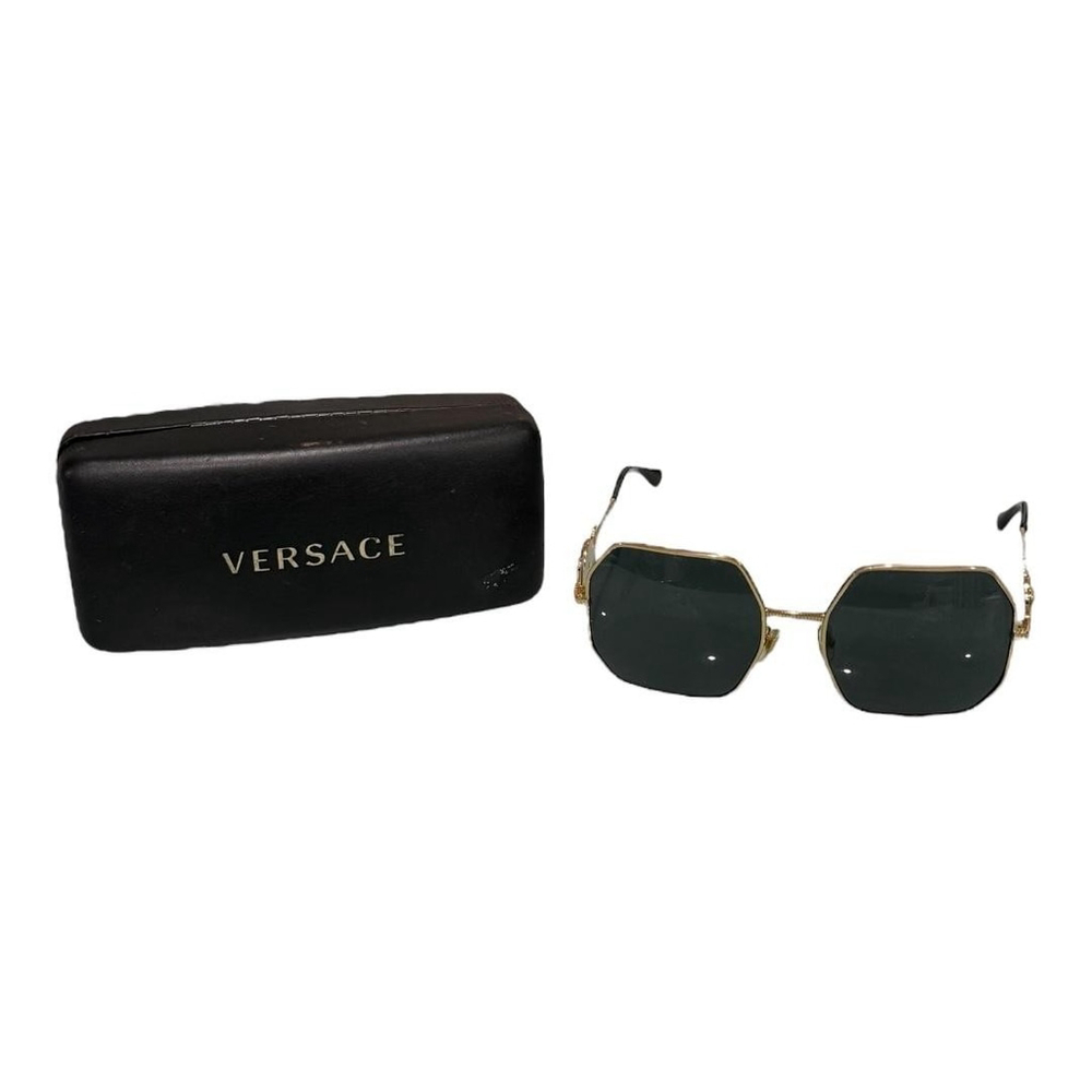 Versace Sunglasses Mens Gold Black Octagon Medusa Greca Made In Italy W/ Case